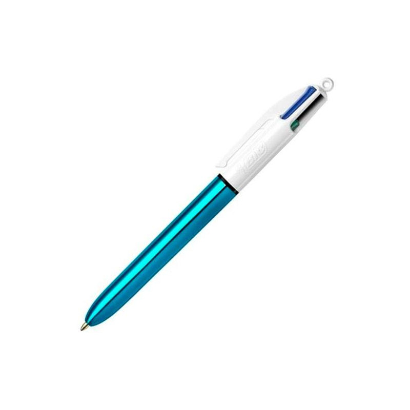 (982874) BIC BOLÍGRAFO 4 COLORES SHINE SILVER CUERPO BLANCO/AZUL METÁLICO CAJA 12 UD