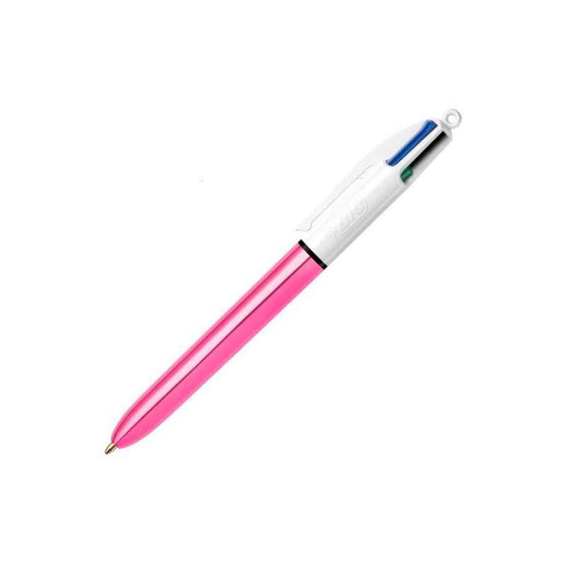 (982875) BIC BOLÍGRAFO 4 COLORES SHINE SILVER CUERPO BLANCO/ROSA METÁLICO CAJA 12 UD