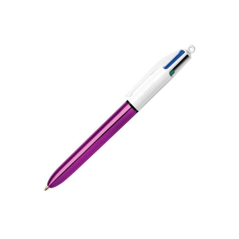(982876) BIC BOLÍGRAFO 4 COLORES SHINE SILVER CUERPO BLANCO/MORADO METÁLICO CAJA 12 UD