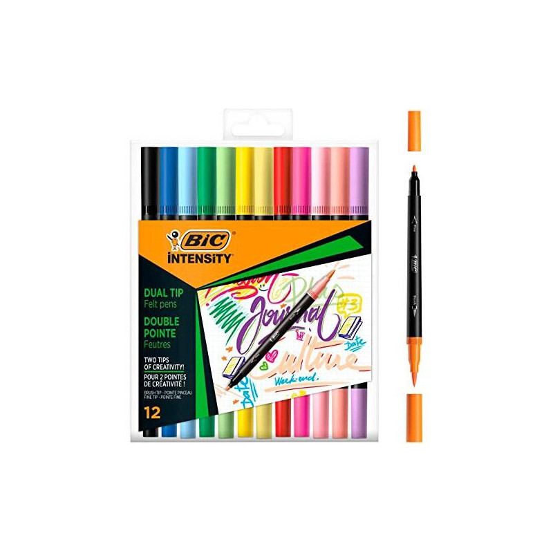(503847) BIC ROTULADOR INTENSITY TIP FELT PENS PUNTA FINA/PINCEL C/SURTIDOS MIXTOS BLÍSTER 12 UD
