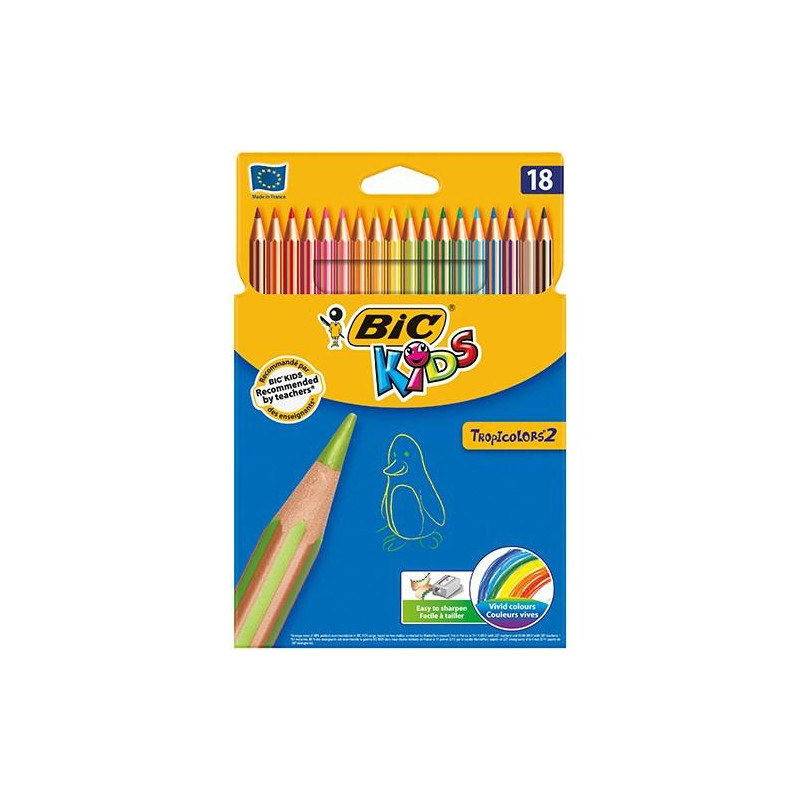 (9375172) BIC LÁPICES DE COLORES KIDS TROPICOLORS C/SURTIDOS ESTUCHE 18 UD