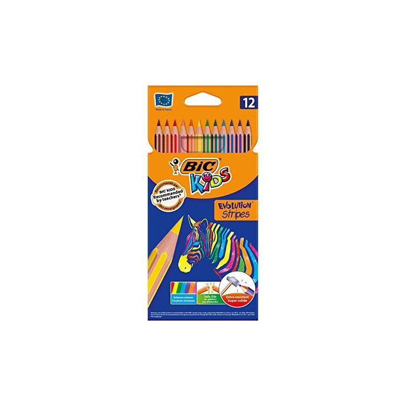 (9505222) BIC LÁPICES DE COLORES KIDS EVOLUTION STRIPES C/SURTIDOS ESTUCHE 12 UD