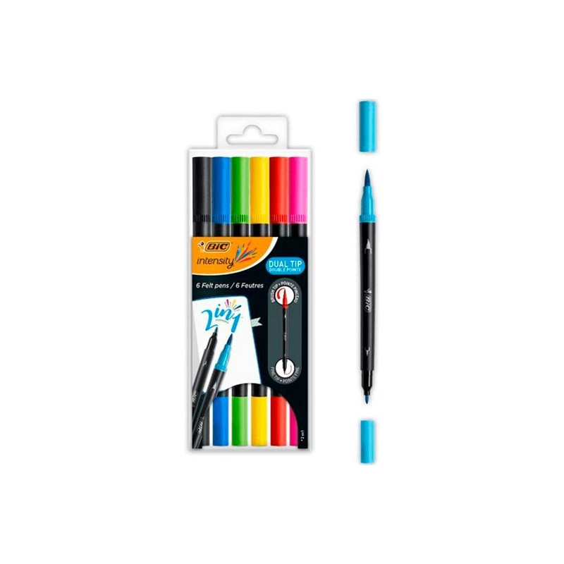 (989694) BIC ROTULADORES INTENSITY TIP FELT PENS PUNTA FINA/PINCEL COLORES SURTIDOS VIVOS BLÍSTER 6 UD