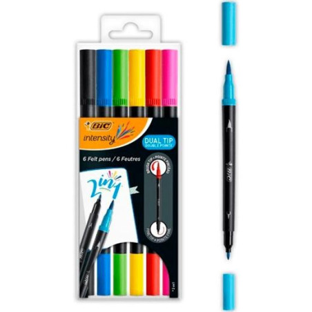 (989694) BIC ROTULADORES INTENSITY TIP FELT PENS PUNTA FINA/PINCEL COLORES SURTIDOS VIVOS BLÍSTER 6 UD
