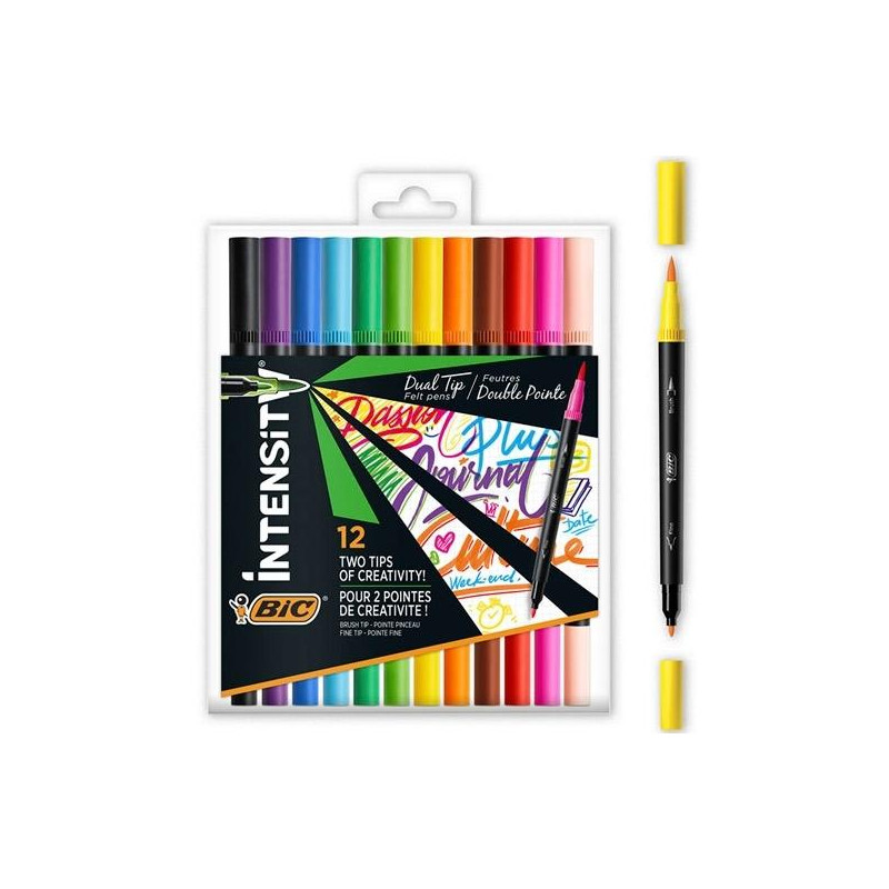 (989695) BIC ROTULADORES INTENSITY TIP FELT PENS PUNTA FINA/PINCEL COLORES SURTIDOS VIVOS BLÍSTER 12 UD