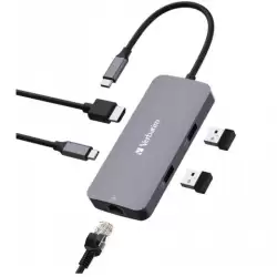 (32150) VERBATIM HUB PRO USB-C A 1XHDMI/1XRJ45/2XUSB-A 3.0/1XUSB-C PD PLATA