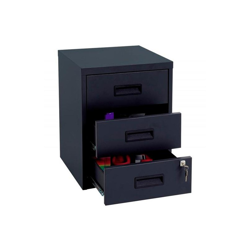 (PFAM3S-AV1) BISLEY CAJONERA METÁLICA 3 CAJONES 40X51X40 CM (ANCHO X ALTO X FONDO) CON RUEDAS ANTRACITA (MONTADO)