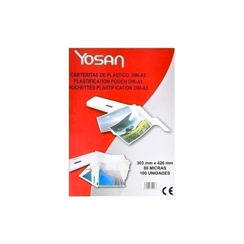 (0101DOFO/100R/T1507) YOSAN FUNDAS DE PLASTIFICAR 2X80 MICRAS A3 BRILLO CAJA 100 UD TRANSPARENTE
