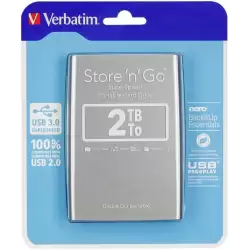 (53189) VERBATIM DISCO DURO PORTÁTIL STORE 'N' GO 2TB HDD 2.5" USB 3.0 PLATA