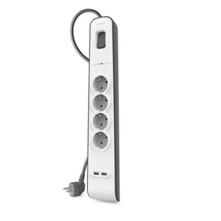 (BSV401VF2M) BELKIN REGLETA DE PROTECCION CONTRA SOBRETENSIONES CON 4 TOMAS + 2 PUERTOS USB BOTÓN DE APAGADO Y ENCENDIDO 2 ME...