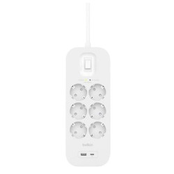 (SRB002VF2M) BELKIN REGLETA DE PROTECCION CONTRA SOBRETENSIONES CON 6 TOMAS + USB + USB-C BOTÓN DE APAGADO Y ENCENDIDO 2 METR...