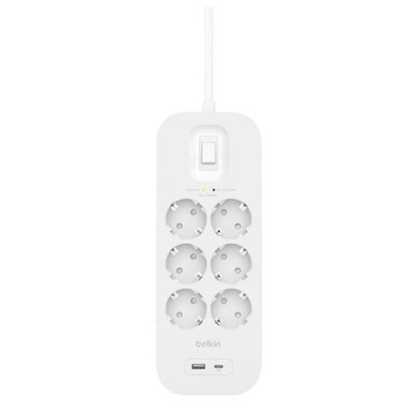 (SRB002VF2M) BELKIN REGLETA DE PROTECCION CONTRA SOBRETENSIONES CON 6 TOMAS + USB + USB-C BOTÓN DE APAGADO Y ENCENDIDO 2 METR...