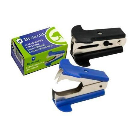 (310825) BISMARK EXTRAEGRAPAS METÁLICO TIPO PINZA CON CIERRE SEGURIDAD COLORES SURTIDOS AZUL - NEGRO INDIVIDUAL