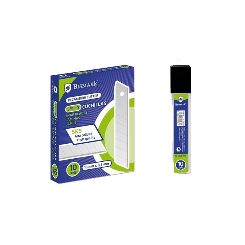 (319184) BISMARK REPUESTO CUTTER 18MM / CUCHILLA FRACTURABLE CAJITA DE 10 CUCHILLAS