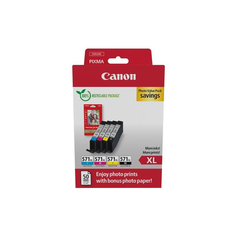 (0332C006) CANON TINTA ECOPACK BK+ C/M/Y +50H PAPEL FOTO 10X15 GLOSSY II PARA PIXMA TS 5051/5053/5055/6050/6051/6052/8051/8...