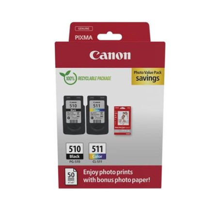 (2970B017) CANON TINTA ECOPACK BK+ C/M/Y + 50H PAPEL FOTOGRÁFICO 10X15 FOR PIXMA IP 2700 - MP 230/252/272/280/282/492/495/4...