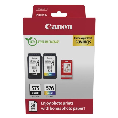 (5438C004) CANON TINTA ECOPACK BK+ C / M / Y + 50H PAPEL FOTOGRÁFICO 10X15 PARA PIXMA TR 4750I/4751I/4755I - TS 3550I/3551I...