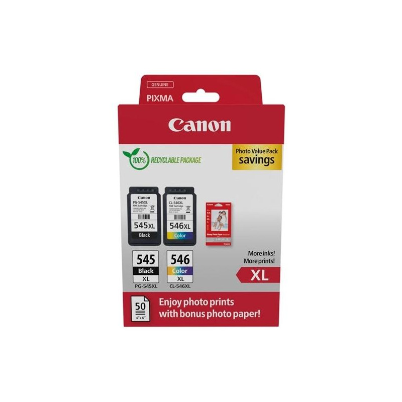 (8286B011) CANON TINTA ECOPACK BK+ C/M/Y + 50H PAPEL FOTOGRÁFICO 10X15 PARA PIXMA TR 4551/4650/4651 - TS 3350/3351/3352/335...