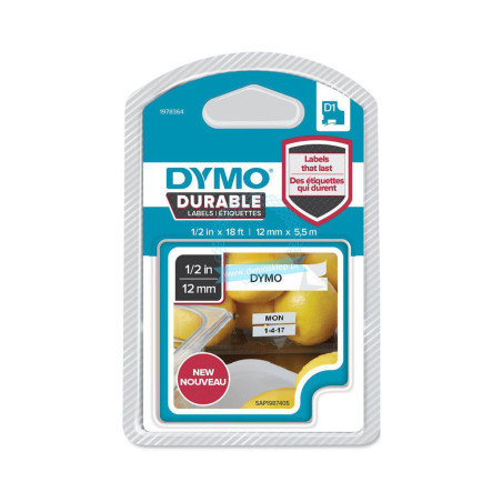 (1978364) DYMO CINTA DE TRANSFERENCIA TERMICA D1 DURABLE. ETIQUETA PERMANTE NEGRO SOBRE BLANCO DE 12MMX5