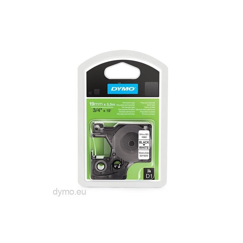 (S0718070) DYMO CINTA DE TRANSFERENCIA TÉRMICA D1 16960. ETIQUETAS ESTÁNDAR NEGRO SOBRE BLANCO DE 19MMX5