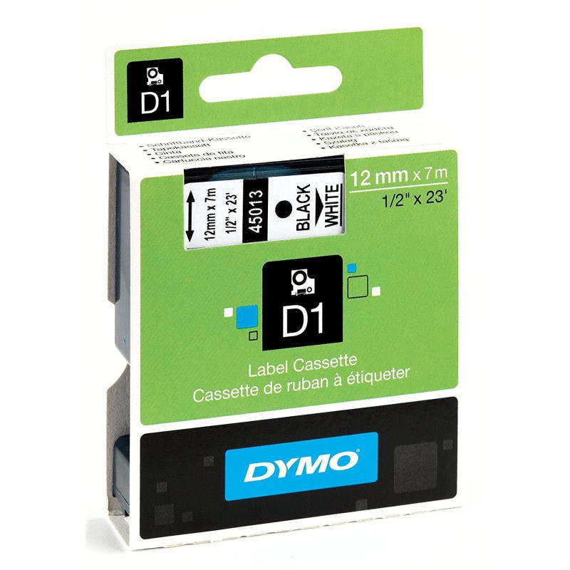 (S0720530) DYMO CINTA DE TRANSFERENCIA TERMICA D1 45013. ETIQUETAS ESTÁNDAR NEGRO SOBRE BLANCO DE 12MMX7M . POLIESTER AUTOA...