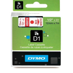 (S0720550) DYMO CINTA DE TRANSFERENCIA TERMICA D1 45015. ETIQUETAS ESTÁNDAR ROJO SOBRE BLANCO DE 12MMX7M. POLIESTER AUTOADH...