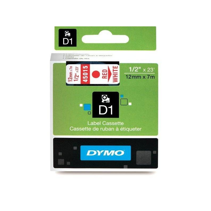 (S0720550) DYMO CINTA DE TRANSFERENCIA TERMICA D1 45015. ETIQUETAS ESTÁNDAR ROJO SOBRE BLANCO DE 12MMX7M. POLIESTER AUTOADH...