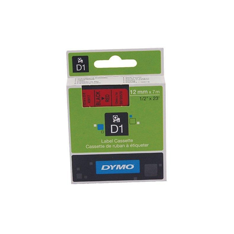 (S0720570) DYMO CINTA DE TRANSFERENCIA TERMCA D1 45017. ETIQUETAS ESTÁNDAR NEGRO SOBRE ROJO DE 12MMX7M. POLIESTER AUTOADHES...