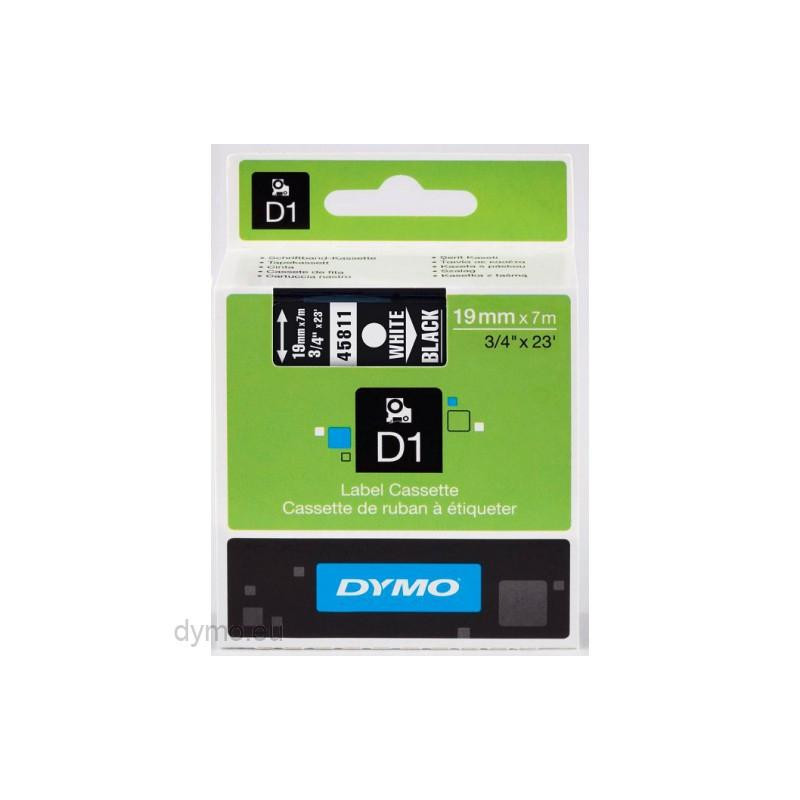 (S0720910) DYMO CINTA DE TRANSFERENCIA TÉRMICA D1 45811. ETIQUETAS ESTÁNDAR BLANCO SOBRE NEGRO DE 19MMX7M. POLIESTER AUTOAD...