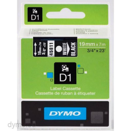(S0720910) DYMO CINTA DE TRANSFERENCIA TÉRMICA D1 45811. ETIQUETAS ESTÁNDAR BLANCO SOBRE NEGRO DE 19MMX7M. POLIESTER AUTOAD...