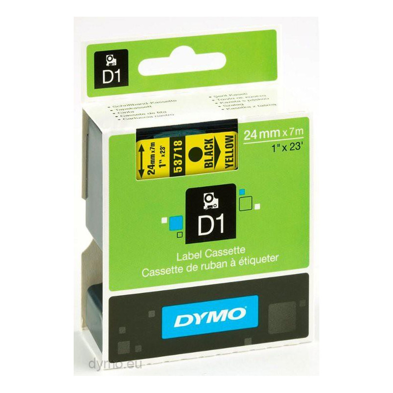 (S0720980) DYMO CINTA DE TRANSFERENCIA TERMICA D1 53718. ETIQUETAS ESTÁNDAR NEGRO SOBRE AMARILLO DE 24MMX7M. POLIESTER AUTO...