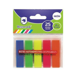 (318276) BISMARK TACO DE NOTAS ADHESIVAS COLORES NEON 5X25 HOJAS 45X12MM BLISTER