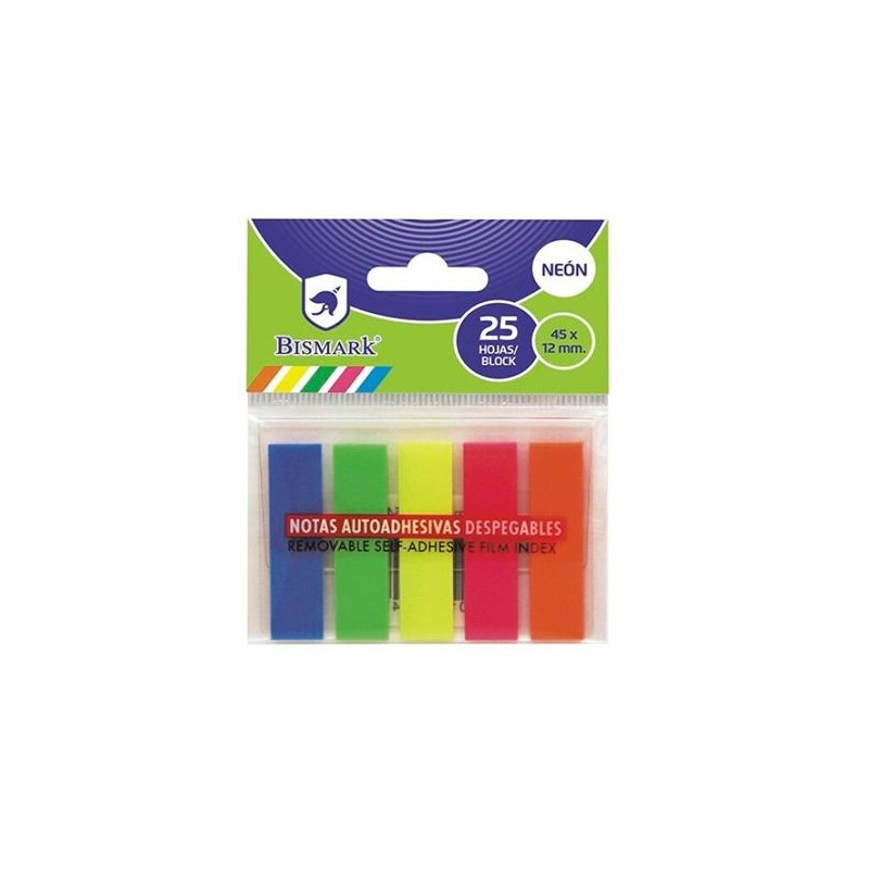 (318276) BISMARK TACO DE NOTAS ADHESIVAS COLORES NEON 5X25 HOJAS 45X12MM BLISTER