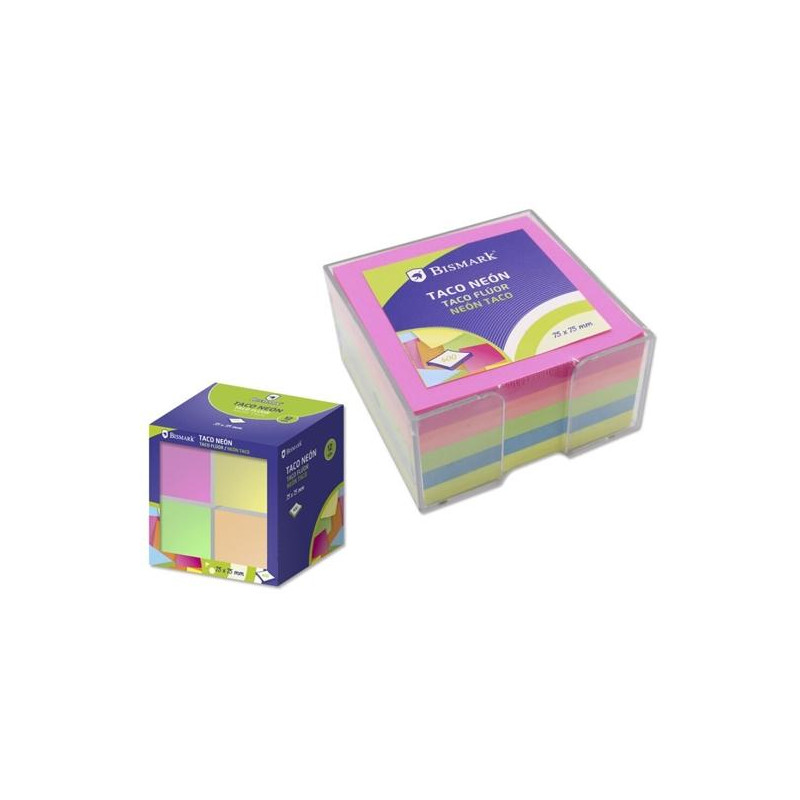 (325066) BISMARK TACO DE NOTAS 400H 75X75 CON CAJA COLORES NEÓN