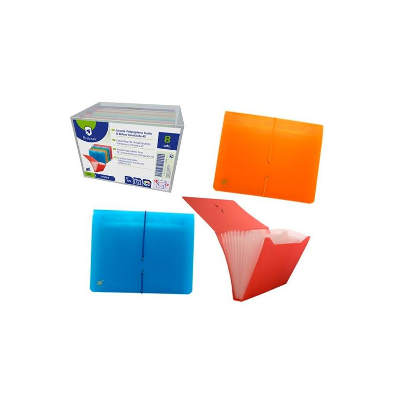 (311829) BISMARK CARPETA FUELLE ACORDEÓN 13 C/GOMA A5 PP TRANSPARENTE C/SURTIDOS