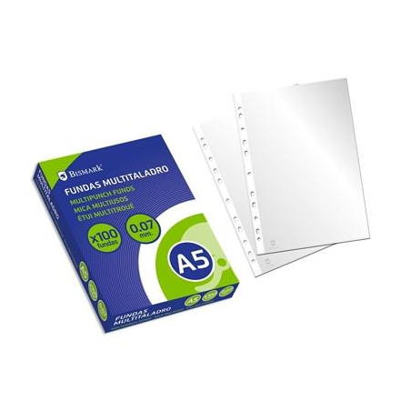 (318424) BISMARK FUNDAS MULTITALADRO A5 CAJA DE 100 UD POLIPROPILENO TRANSPARENTE
