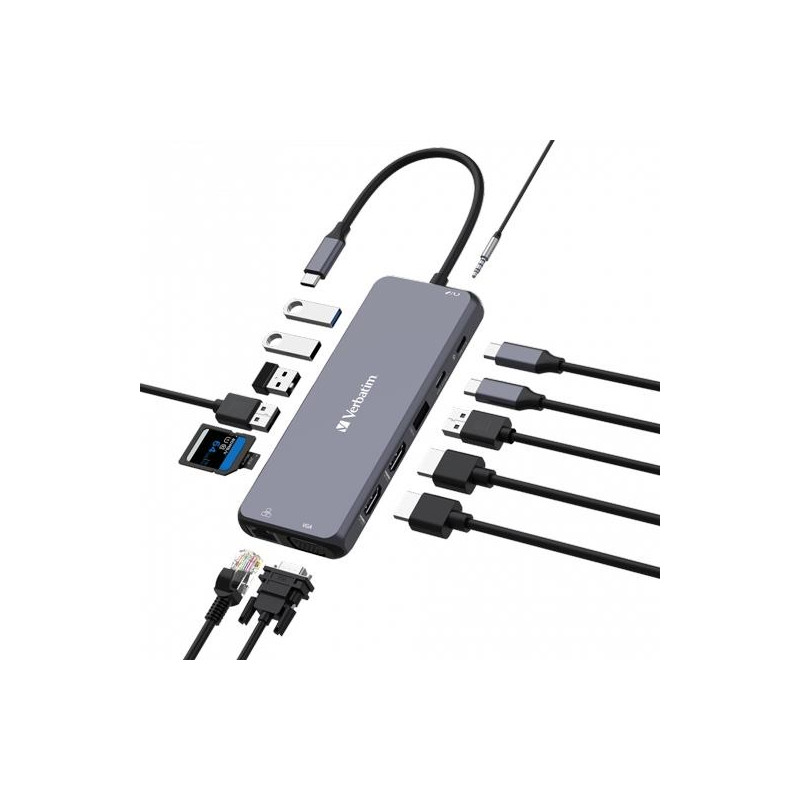(32154) VERBATIM HUB PRO USB-C A 2XHDMI/1XVGA/1XRJ45/3XUSB-A 3.2/1XUSB-C 3.2/2XUSB-A 2.0/11XSD/1XMICROSD