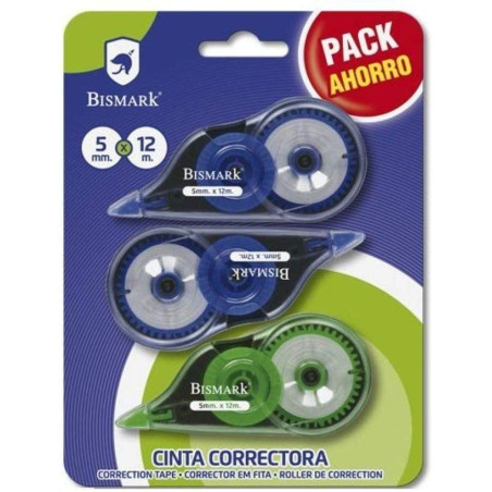 (328210) BISMARK CINTA CORRECTORA 5MMX12M PACK AHORRO BLISTER 3 UNIDADES