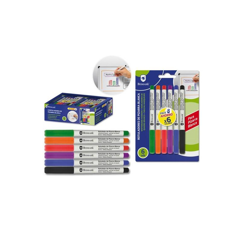 (328355) BISMARK ROTULADORES PIZARRA BLANCA COLORES SURTIDOS BLISTER 6 UD