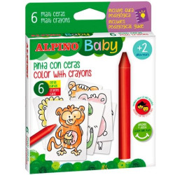 (DA002006) ALPINO CERAS BABY "LA JUNGLA" PARA BEBÉS CON CARTAS PARA COLOREAR ESTUCHE DE 6 C/SURTIDOS