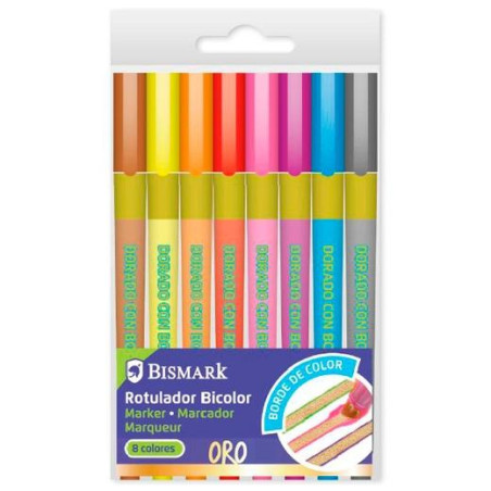 (330110) BISMARK ROTULADORES LETTERING BICOLOR ORO CON BORDE NEÓN-PASTEL C/SURTIDOS ESTUCHE 8 UD