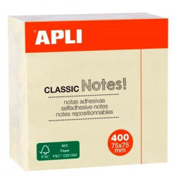 (11597) APLI NOTAS ADHESIVAS CLASSIC 75X75MM CUBO DE 400H AMARILLO