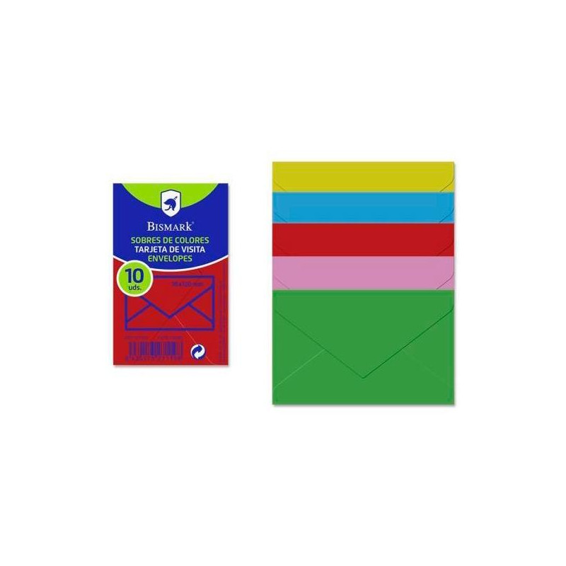 (327119) BISMARK SOBRE DE PAPEL 90GR 76X120MM COLORES 10 SOBRES SURTIDOS