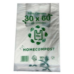 (70434) BOLSA DE CAMISETA 30X60CM COMPOSTABLE 14 MICRAS PAQUETE 200 UD