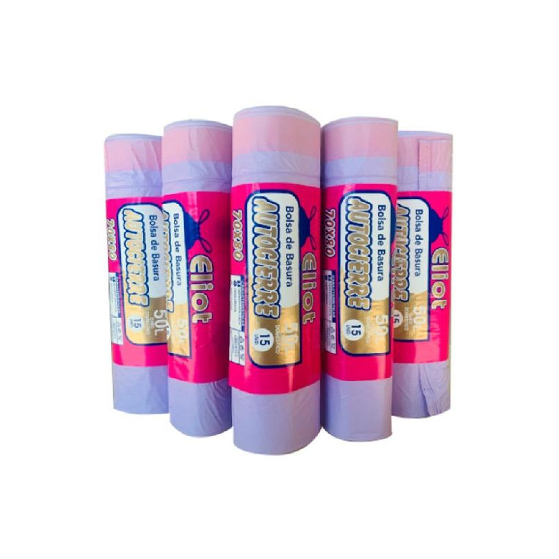 (BOLSAELIOT) ELIOT BOLSA DE BASURA AUTOCIERRE 70X80 ROLLO DE 15 VIOLETA