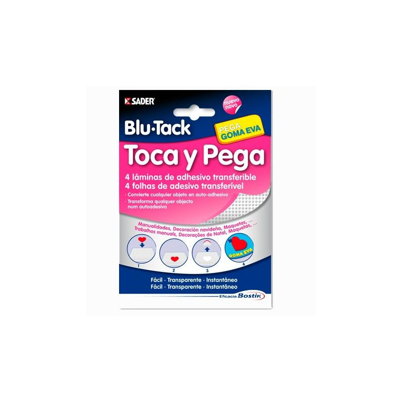 (1694) BOSTIK ADHESIVO TRANSFERIBLE BLU TACK TOCA Y PEGA 4 LÁMINAS