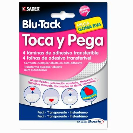 (1694) BOSTIK ADHESIVO TRANSFERIBLE BLU TACK TOCA Y PEGA 4 LÁMINAS