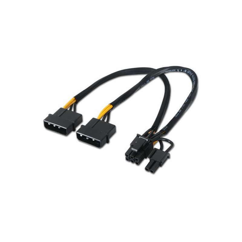 (A131-0165) AISENS CABLE TARJETA GRÁFICA 2XMOLEX 4PIN/M - PCI-E (MOLEX 6+2PIN)/M NEGRO 20CM