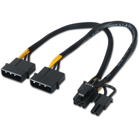 (A131-0165) AISENS CABLE TARJETA GRÁFICA 2XMOLEX 4PIN/M - PCI-E (MOLEX 6+2PIN)/M NEGRO 20CM