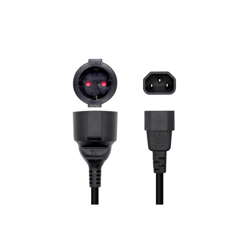 (A132-0467) AISENS CABLE ALIMENTACIÓN 16A ADAPTADOR PARA SAIS C14/M A CEE7/H 25CM NEGRO